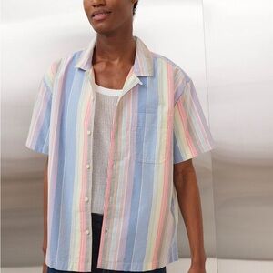 AE Outfitters Pastel Multicolor Stripe 100% cotton Button down Poolside Shirt